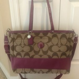Khaki & Berry Signature Coach Computer/Diaper Bag